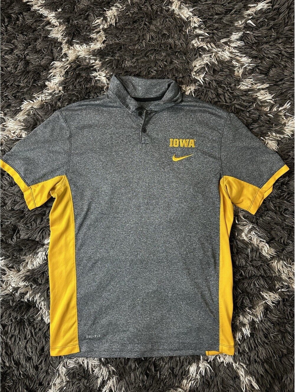 Nike Golf Dri-FIT Mens Iowa Hawkeyes Polo Shirt Short Sleeve Grey Gold Size M